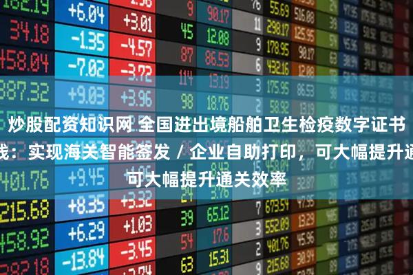 炒股配资知识网 全国进出境船舶卫生检疫数字证书正式上线：实现海关智能签发 / 企业自助打印，可大幅提升通关效率